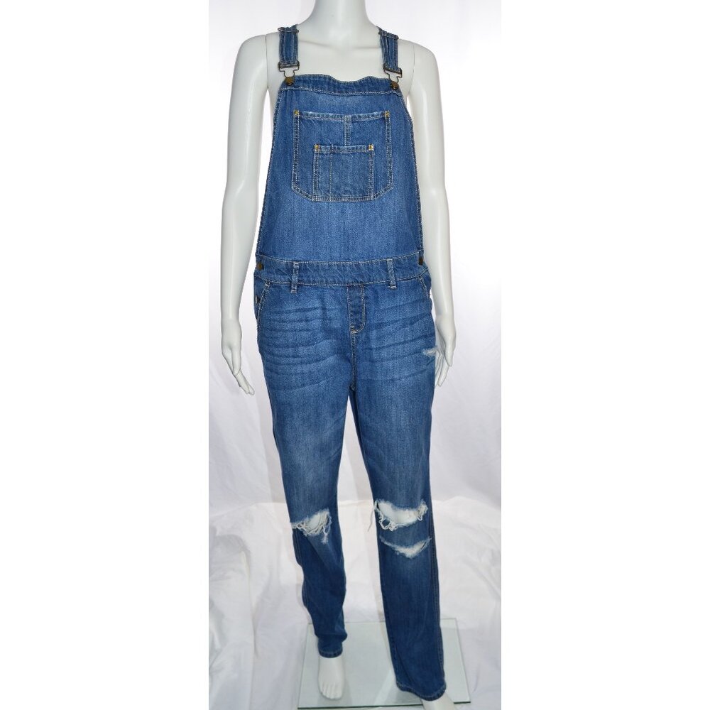 American Rag Cie 7 Pocket Distressed 100% Cotton Bib Overalls Blue Juniors Sz 9